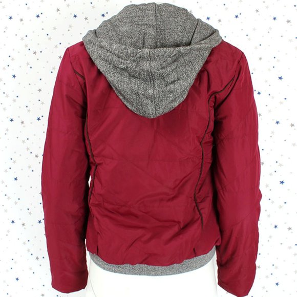 Burgundy Grey Jersey Hooded Padded Jacket - Picture 8 of 11